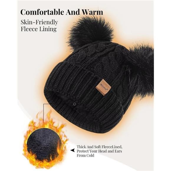 Winter Hat Scarf Glove Set for Women, Fleece Lined Beanie main image 6